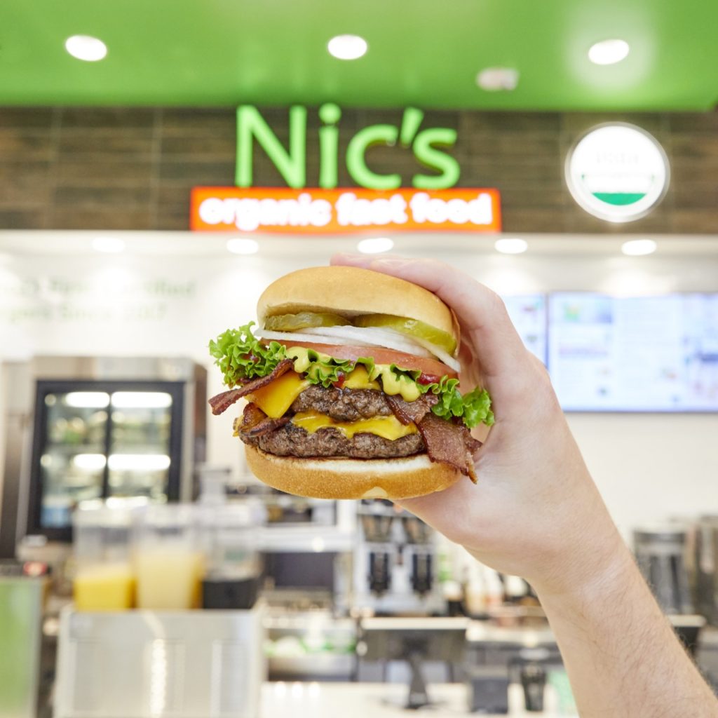 Nic's Organic Fast Food Big Nic Bacon Double Cheeseburger