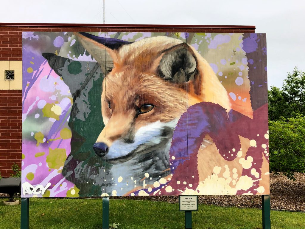 Red Fox mural by  Ryan "ARCY" Christenson at the Indiana Dunes Visitor Center Art Walk