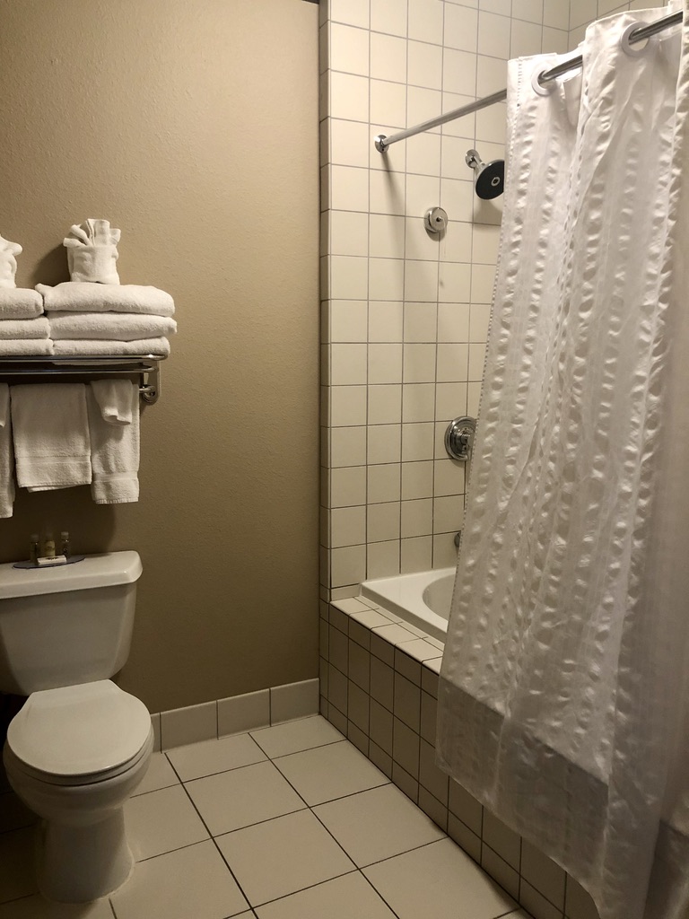 Zehnder's Splash Village Family Suite bathroom with whirlpool tub and shower combo