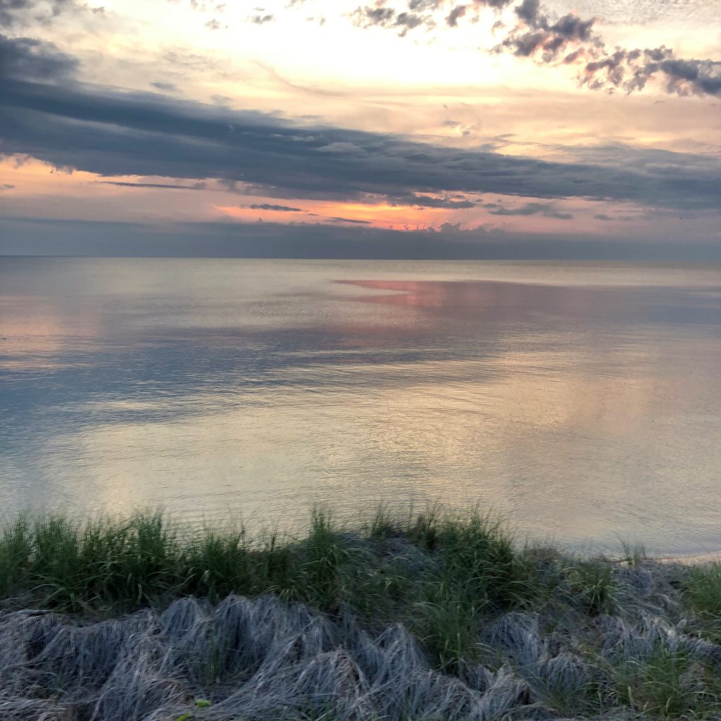 View of Lake Michigan sunset from lookout at the Christian Reformed Conference Grounds, Grand Haven, Michigan