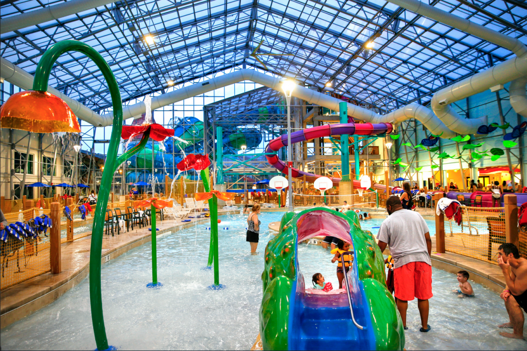 Atrium Water Park with zero entry activity pool and water slides for the whole family. 