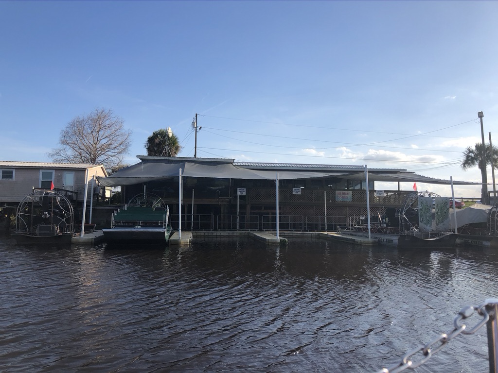 Airboat dock and rear of the building.