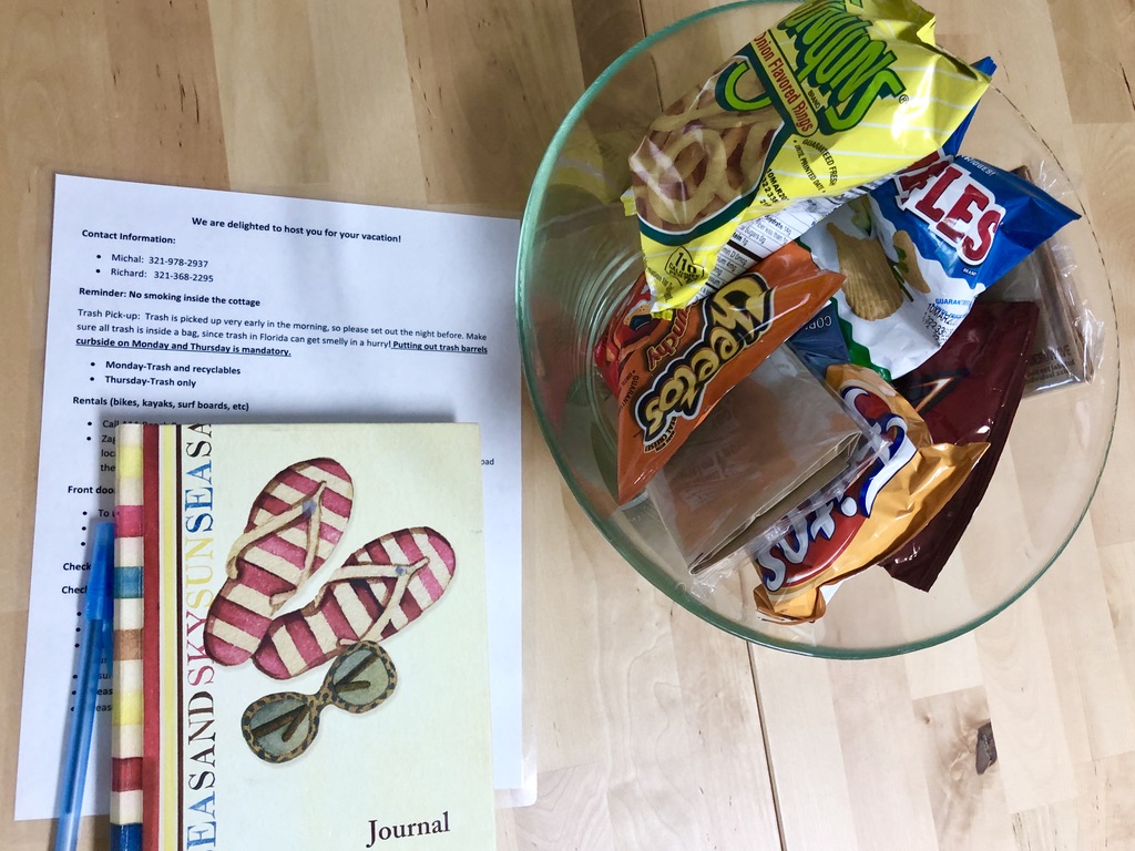 Bowl of welcome treats.