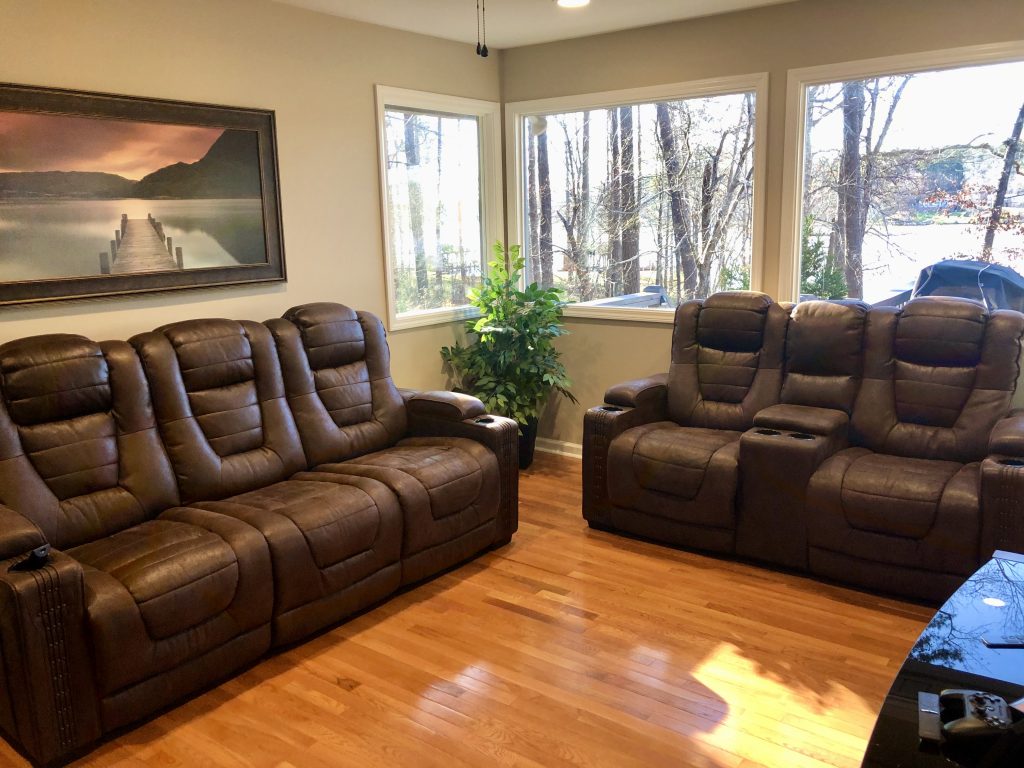 Cozy living room with views of Lake Sinclair