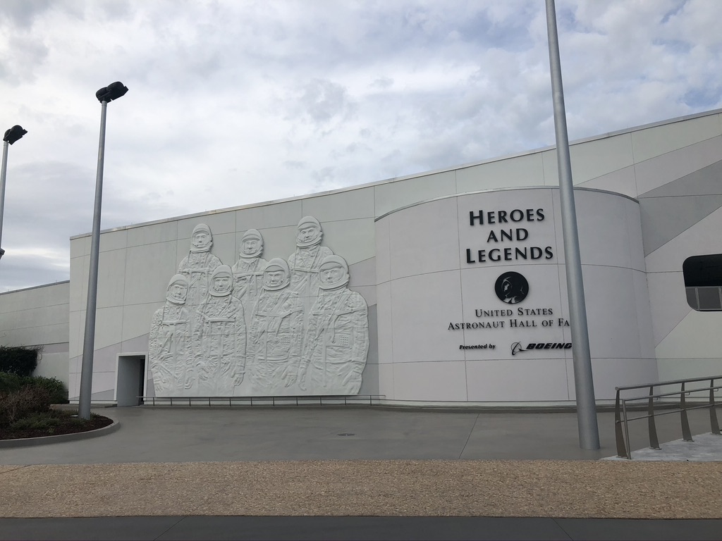 The beginning of our Kennedy Space Center Tour, The Heroes and Legends Building.