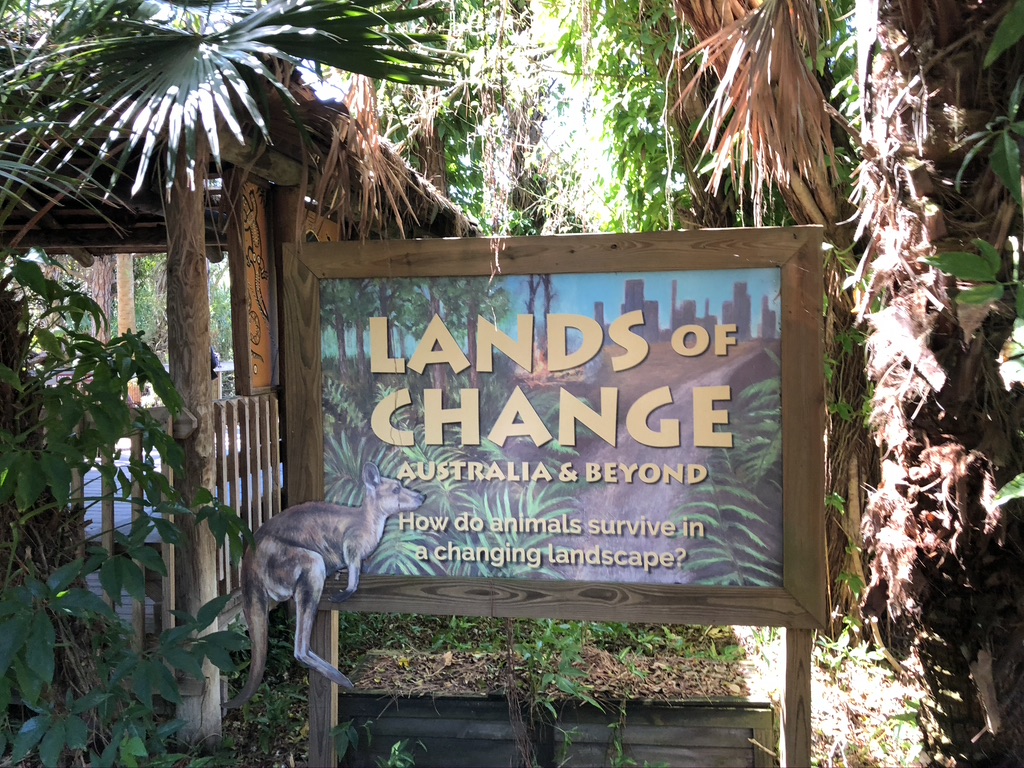 Lands Of Change sign at the Brevard Zoo. 