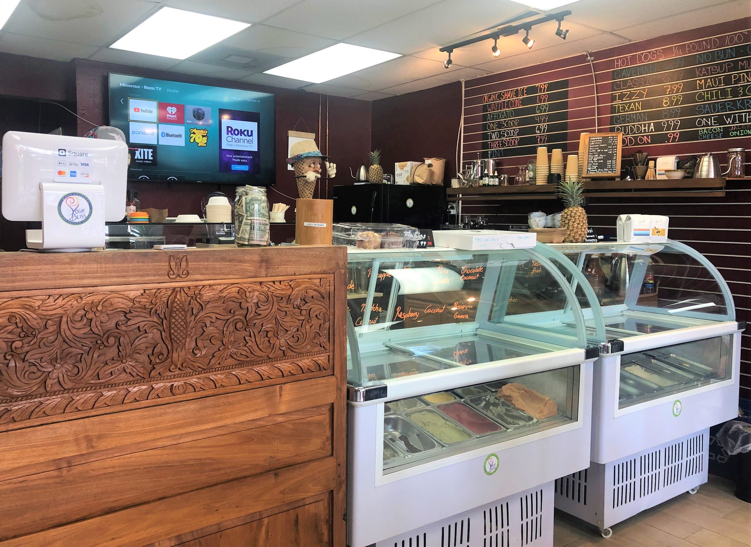 Inside Your Bliss Cafe, Kihei.  Organic Shave Ice Maui