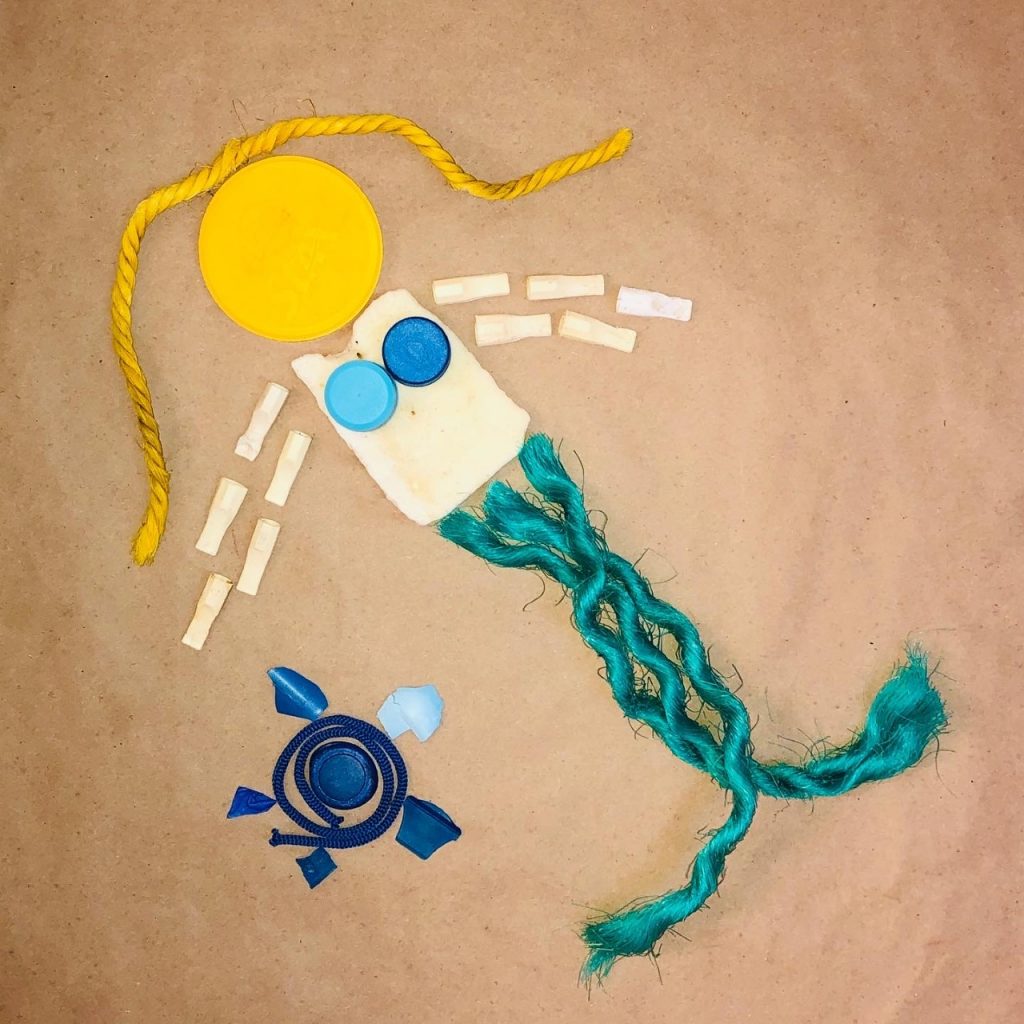 Marine Debris Mermaid Art.  Marine Debris Sea Turtle Art