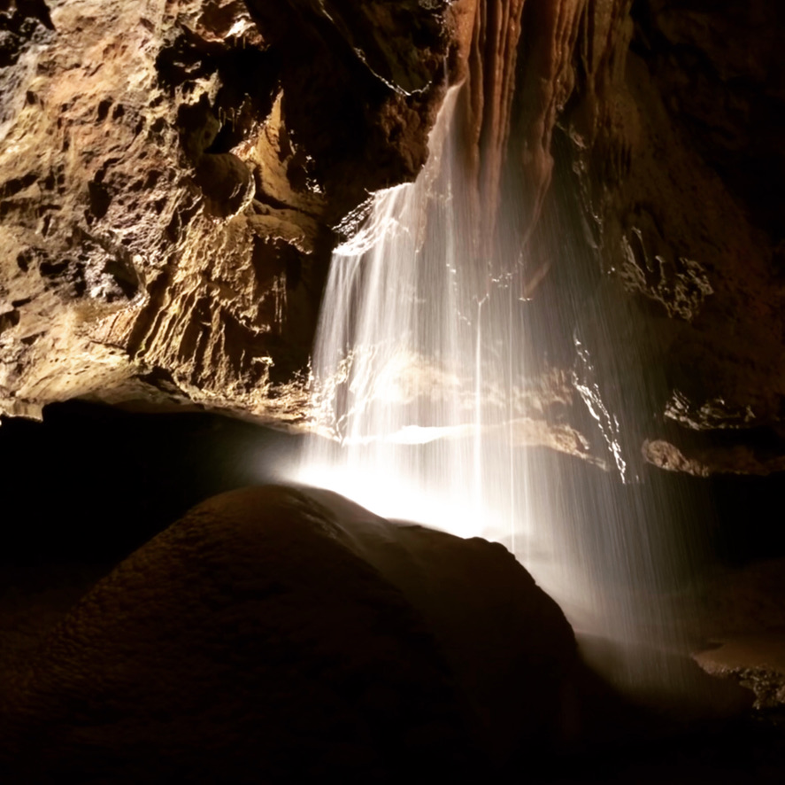 Underground waterfall inside Tuckaleechee Caverns, Townsend, TN