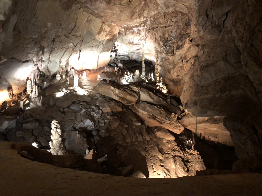 The Big Room fully lit up inside the Tuckaleechee Caverns. 