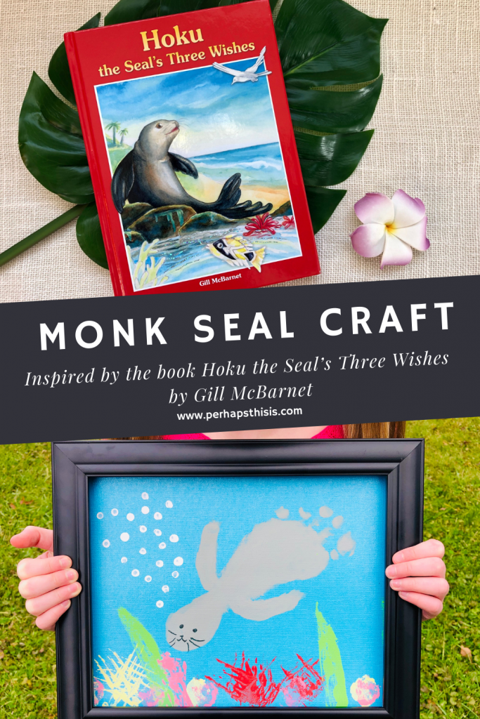 Get into the Aloha spirit with this adorable kids footprint art, Hawaiian Monk Seal painting. Create a coral reef system by painting with common household items to create all kinds of textures. This seal craft is one of our favorite Hawaii crafts for kids (preschool too). It could even be done on canvas as a keepsake gift. We are excited to share one of our kids painting ideas that pairs perfectly with some of our favorite Hawaiian books for kids! See post for book list!