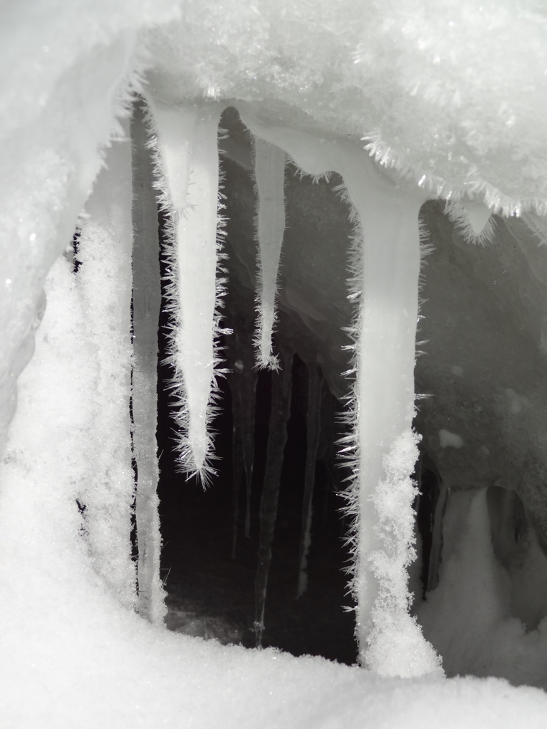 Icicles inside an ice cave.