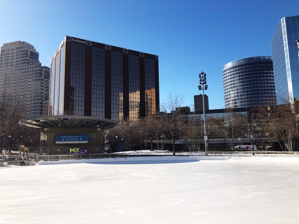 Rosa Park Circle ice skating rink in Grand Rapids, MI.
