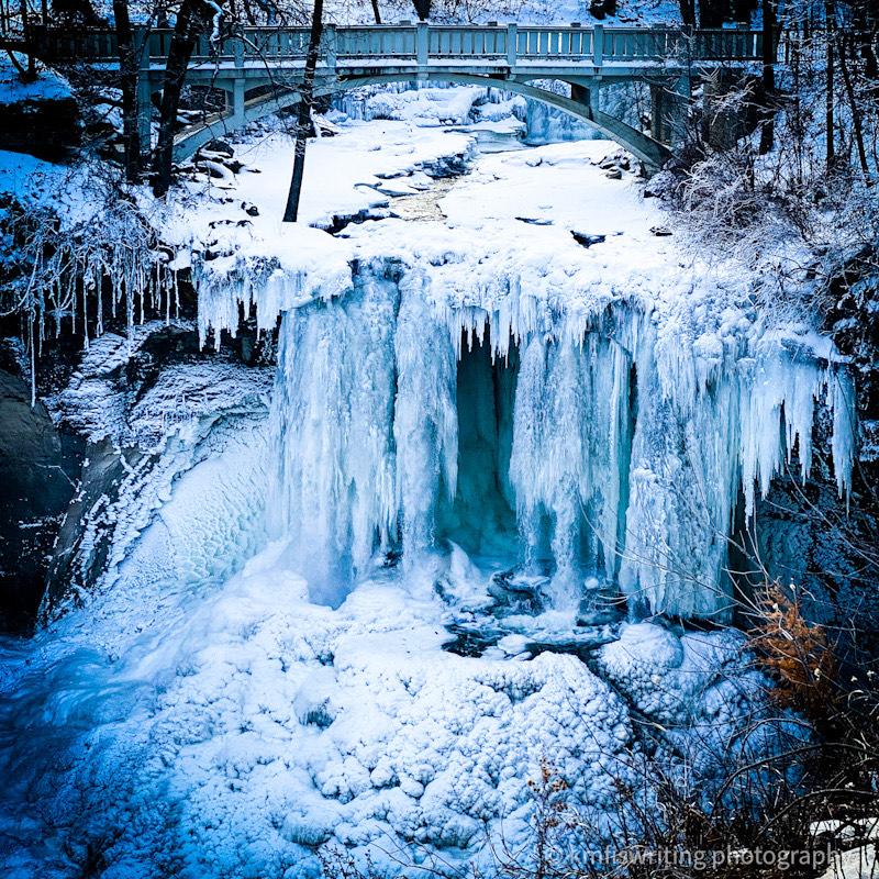 Frozen waterfall inside Minneopa State Park in Mankato, MN