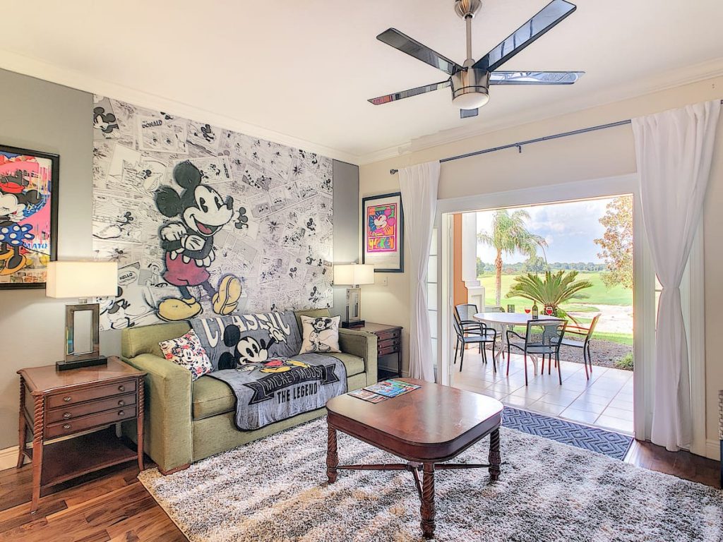 Mickey Mouse themed living room, best family Airbnb Florida