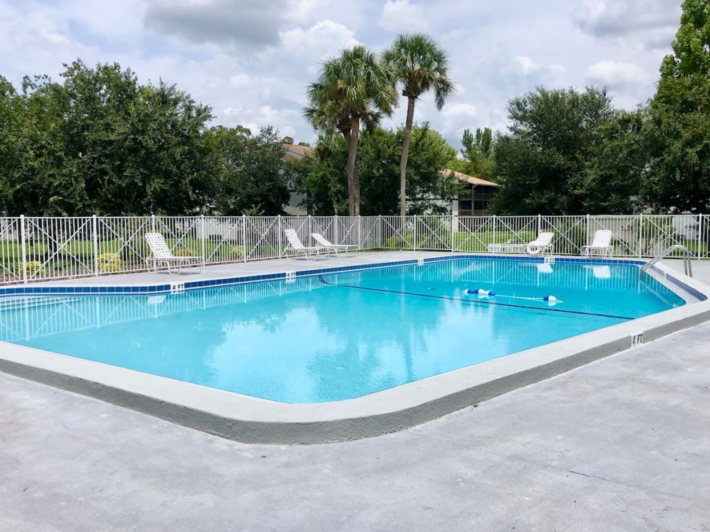 Pool surrounded by palm trees