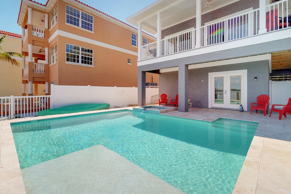 Outdoor private pool with overlooking balcony.  Our choice for Best family Airbnb Florida, Bradenton Beach Florida