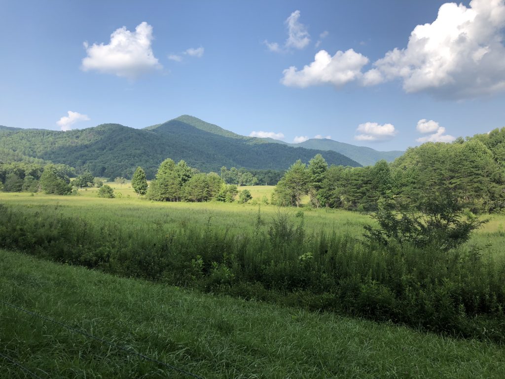View of the Great Smoky Mountains from inside Cades Cove
