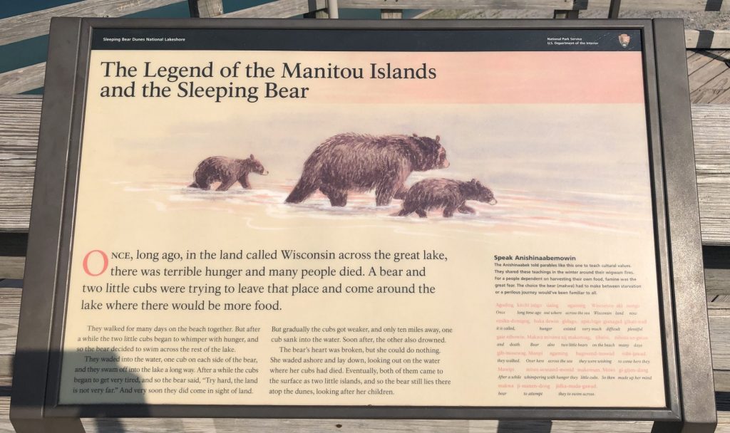 The Legend of the Manitou Islands and the Sleeping Bear sign. 