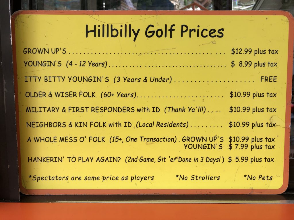 Hillbilly Golf Gatlinburg Prices
