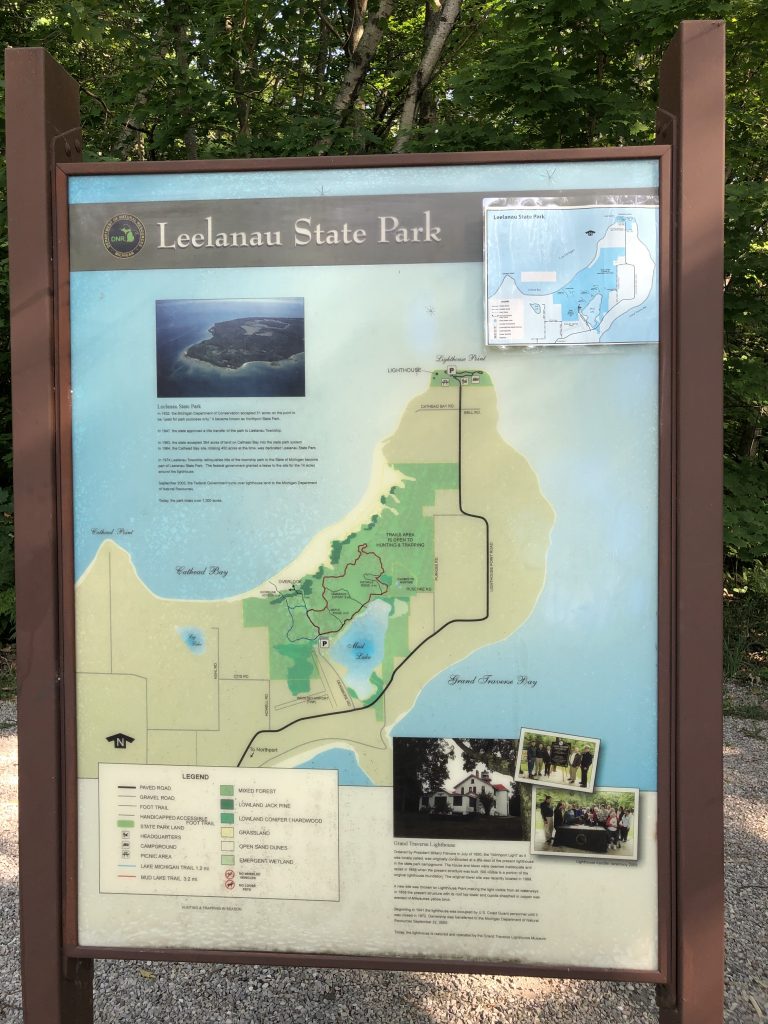 Trailhead sign for Leelanau State Park