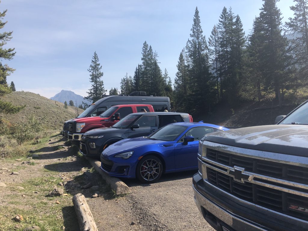 Parking at Trout Lake Trail in Yellowstone National Park