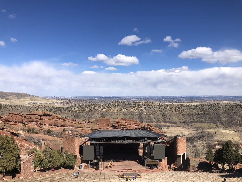 View of downtown Denver from Red Rocks Amphitheater, Morrison, CO