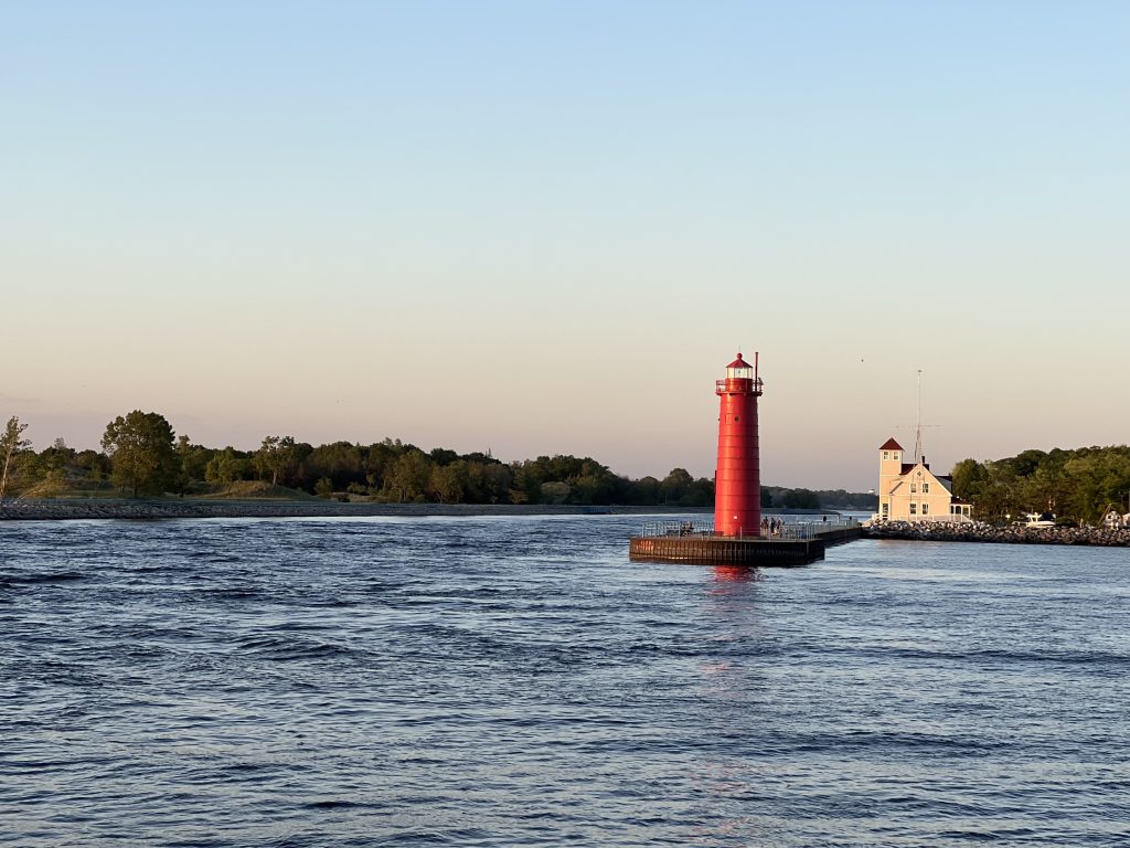 Muskegon South Pierhead Lighthouse  that you will pass on the ferry from Milwaukee to Muskegon 